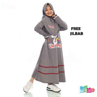 Ulikids Gamis สําหรับเด็กผู้หญิง ชุดเสื้อผ้าฮิญาบ ยูนิคอร์น ลวดลาย Voxi วัสดุ (ฟรี Jilbab)