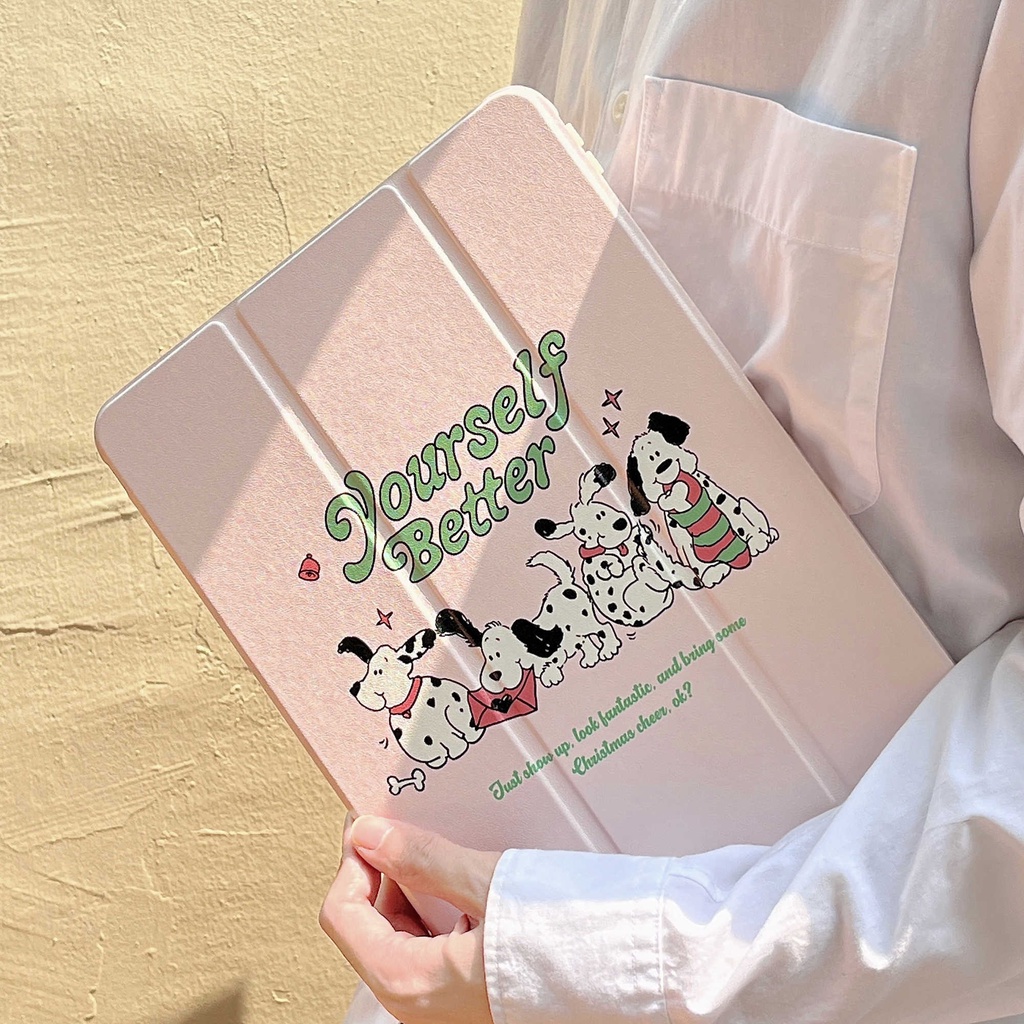 🔥พร้อมส่ง🔥 เคสไอแพด Gen11 Air6 Air7 11 Acrylic Case Pink ดัลเมเชี่ยน ช่องใส่ปากกาขวา เคส ipad MINI7