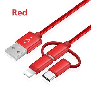 3 in 1 สายชาร์จแบบถัก micro usb type c