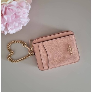 กระเป๋าใส่บัตร ZIP CARD CASE (COACH 6303) พวงกุญแจ หนังแท้ สีชมพู Faded Blush ใส่เหรียญ