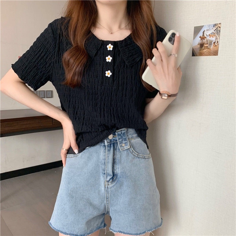 ttshopพร้อมส่ง เสื้อไหมพรมคอปก ผ้าลายเล็กๆ สีน่ารักมาก (8K43 ...