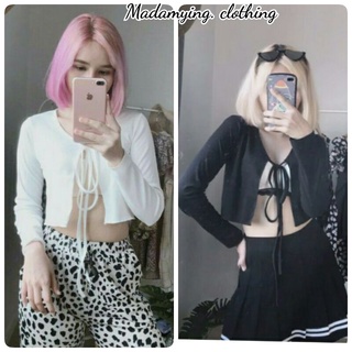 Sexy crop อก36-40. เสื้อแขนยาวผ้าไหมพรมร่องผูกโบว์หน้าอก สุดปัง🔥🔥ใส่ยั่วๆ แซ่บๆ เลยค่ะ