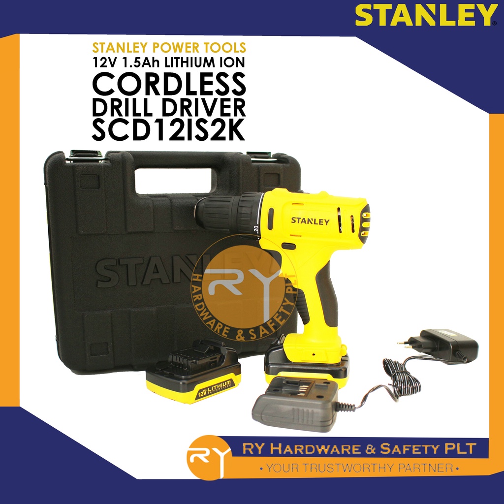 STANLEY SCD121S2K POWER TOOLS 12V MAX 1.5 A.h แบตเตอรี่ LITHIUM ION CORDLESS DRILL DRIVER SCD121S2K