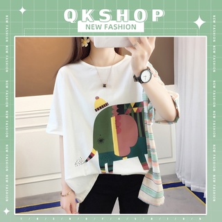 QKshop ✨🐘คือมันเลิศมากจะแม่เสื้อยืดคอกลมสกรีนลายช้างน้อยสุดน่ารักแถมมีลวดลายด้านข้างใส่สบายแมตช์ง่ายมากใครยังไม่มีต้องรี