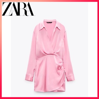 Zara ใหม่ TRF ชุดเดรสสั้น ผ้าซาติน ผ้าไหม สีขาว สําหรับผู้หญิง