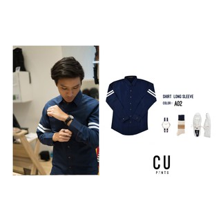 เสื้อเชิ๊ตแขนยาว สีกรม ผ้า Cotton : Navy #Line : CU PANTS