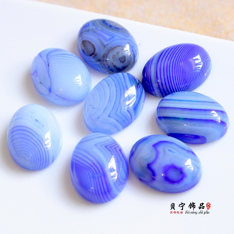 15*20mm natural blue striped agate oval ring face striped agate egg-shaped patch DIY accessories