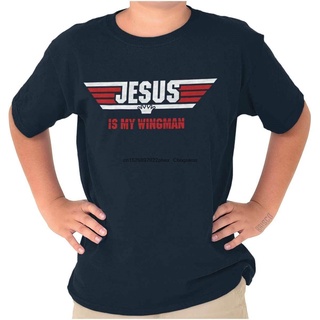 เสื้ เสื้อยืดแขนสั้น คอกลม ผ้าฝ้าย 100% พิมพ์ลาย Lelaki Baju Lengan Pendek Jesus Christ My Wingman Religious Movie God Y