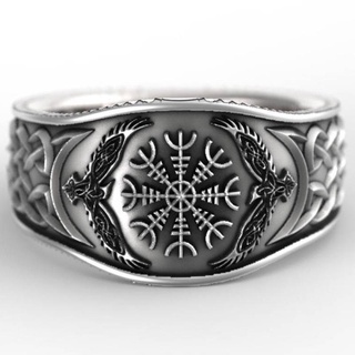 แหวนชุบเงิน ลายกราฟฟิติเข็มทิศ Viking Celtic สไตล์วินเทจ สําหรับผู้ชาย