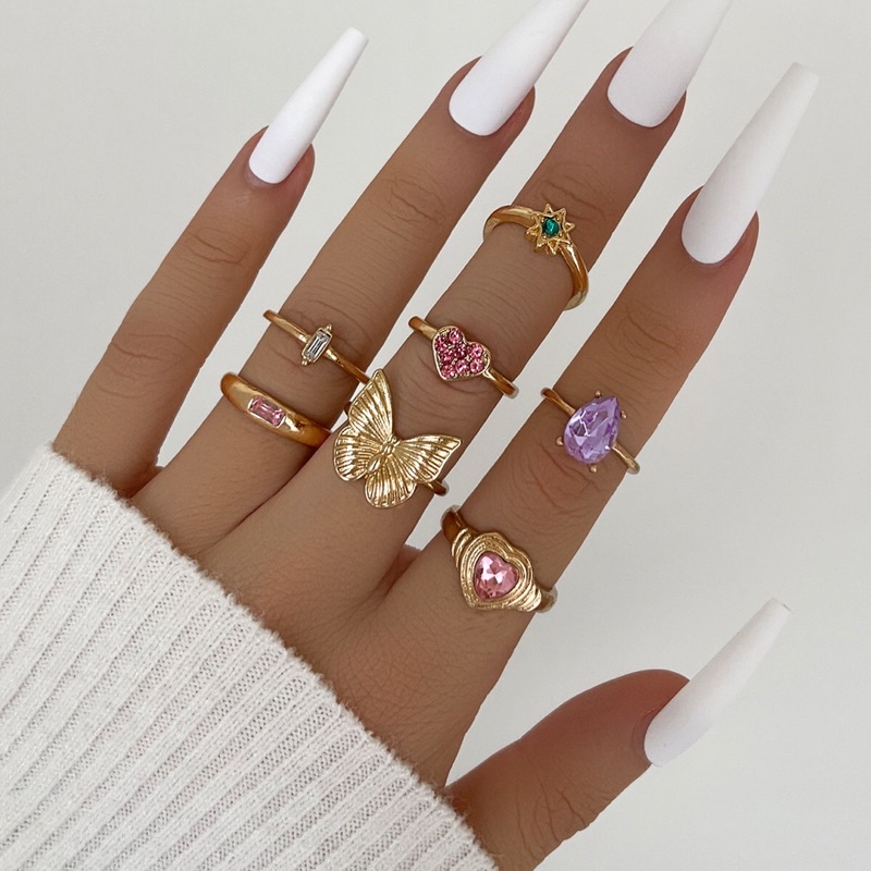 💗พร้อมส่งค่ะ💗ชุดเซ็ตแหวน7วงแต่งพลอยสวยงาม #F0011