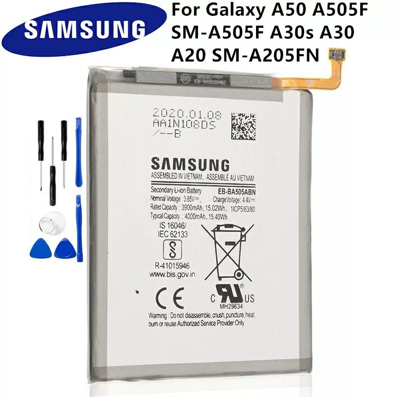 SAMSUNG แบตเตอรี่ทดแทน EB-BA505ABN สำหรับ Samsung Galaxy A50 A505F SM-A505F A30s A30 A20 SM-A205FN 4000MAh