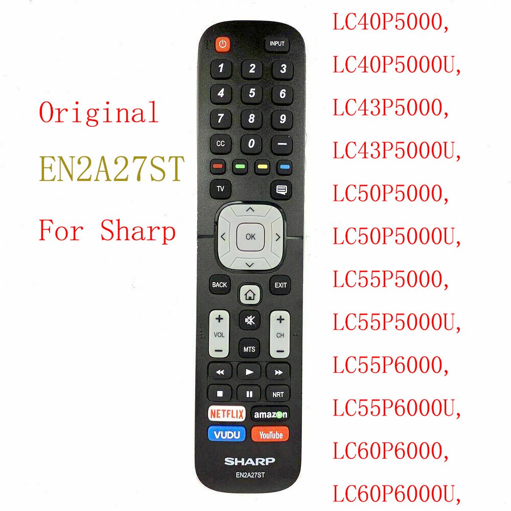 Sharp EN2A27ST SMART TV รีโมทคอนโทรล Netflix, VUDU, YouTube LC40P5000, LC40P5000U, LC43P5000, LC43P5