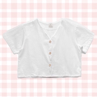 เสื้อครอปผ้าลินินสีขาวมือ1