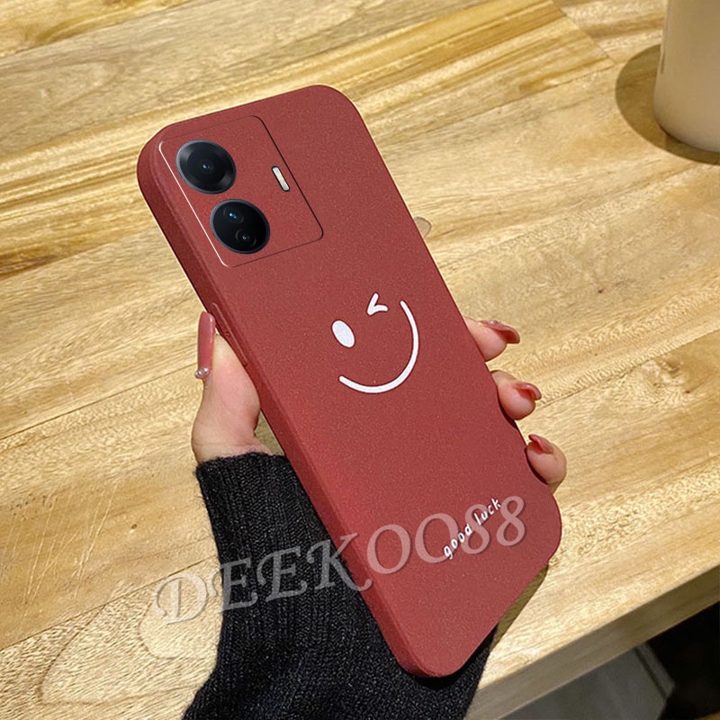เคสโทรศัพท์มือถือ วีโว่ VIVO Y77 Y55 Y30 Y76 Y75 V23 V23E X80 Pro Y01 Y15A Y15S 5G 4G Smartphone Casing Happy Simple Phone Cell Case Matte Silicone TPU Softcase Solid Color Couple Loves Back Cover VIVOY77 #8