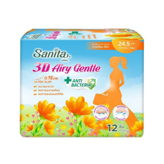 Sanita แซนนิต้า 3D แอรี่ เจนเทิล บางเฉียบ 0.15 ซม. มีปีก 24.5 ซม. กลางวัน (12 ชิ้น)