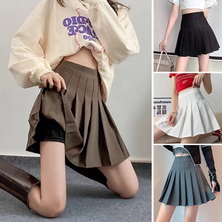 ☆XS-3XL☆ กระโปรงเอวสูงสตรีแฟชั่นเกาหลีสลิมฟิตจีบสเก็ตบอร์ดเทนนิสกระโปรงโรงเรียน