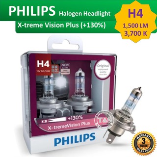 หลอดไฟ รถยนต์ Philips รุ่น X-TREME Vision Plus +130% ขั้วหลอด H1, H4, H7 รับประกันของแท้