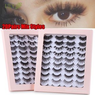 Lily SKONHED 20 Pairs Mix Style 3D Mink Lashes Natural Long Wispy  Eyelashes Cross Fluffy Eyelashes Handmade Cruelty-free