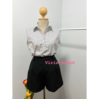 “Virin Square set” เสื้อแขนกุด+กางเกงขาสั้นเอวสูงสมอคหลัง