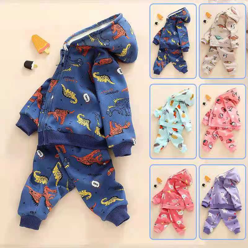 Babyonline(Y281)P1 ชุดเช็ตเสื้อกันหนาวเด็กผ้านุ่มลายน่ารัก แบบมีซิป+หมวก