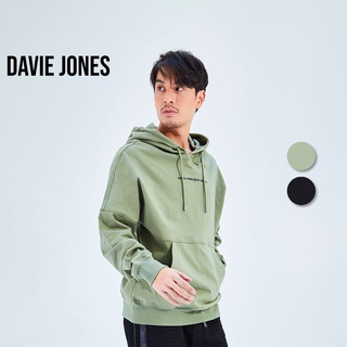 DAVIE JONES เสื้อฮู้ดดี้ สีดำ สีเขียว Pullover Hoodie in black green PU0008BK GR