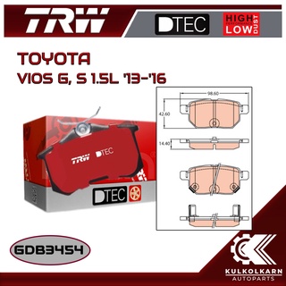 ผ้าเบรคหลัง TRW สำหรับ VIOS G, S 1.5L 13-16 (GDB3454)