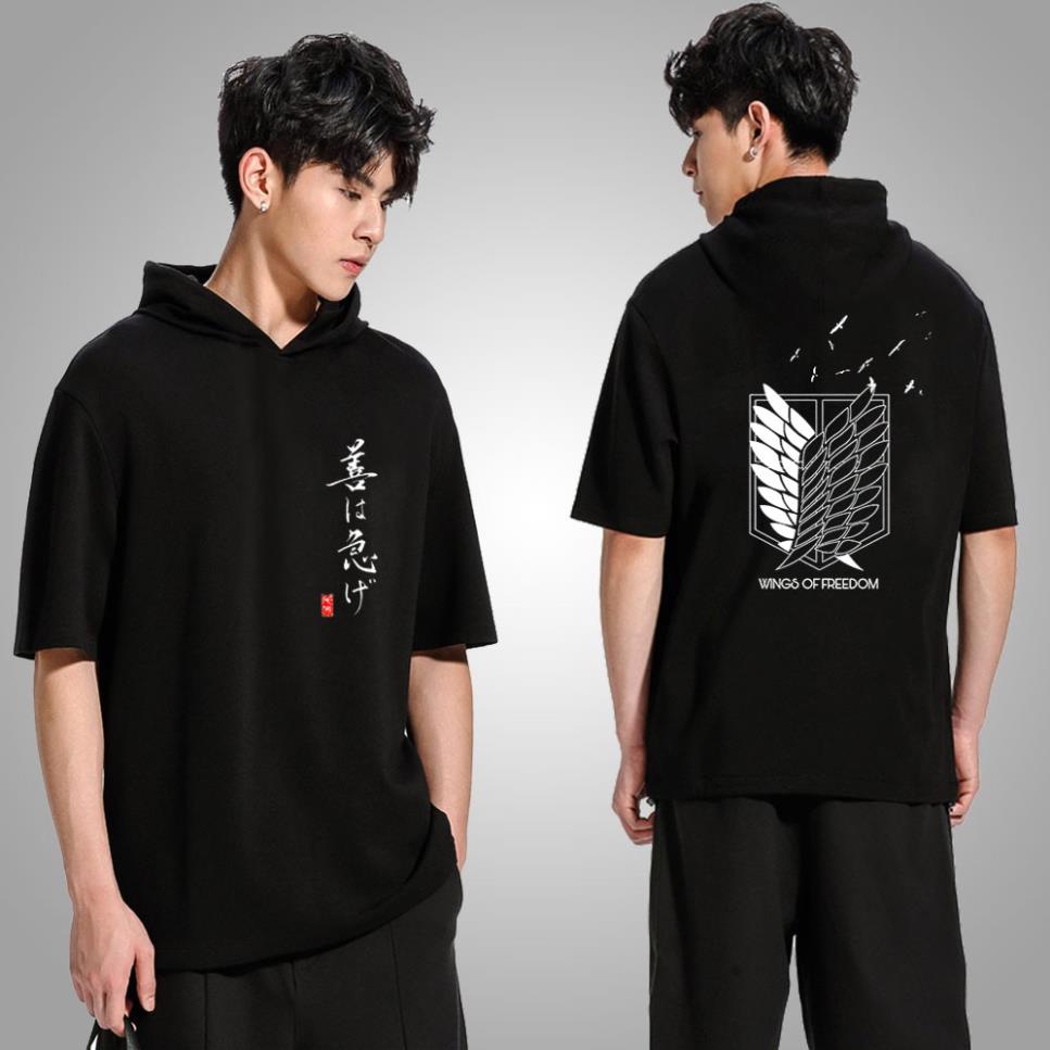 Hot BST Attack On Titan เสื้อยืดแขนสั้นมีฮู้ด - อะนิเมะสุดเท่