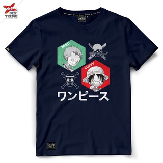 (Dextreme) T-shirt DOP-1550  One Piece ลาย SD Zoro , Luffy มีสีดำและสีกรม