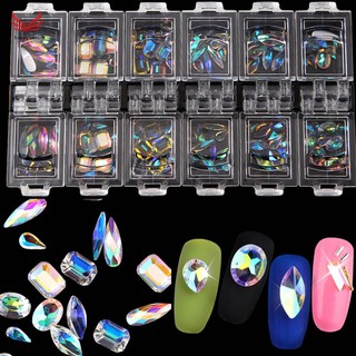 ☪HL♬ 12 Box/Set 3D Nail Art Colorful Clear Crystal Mixed Size Lady Nails Tips Decals Decoration With Storage Box Contain