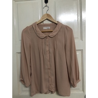 เสื้อชีฟองสีชมพูนู้ดๆไซส์Sอก32-34ใส่ทำงานแนววินเทจ