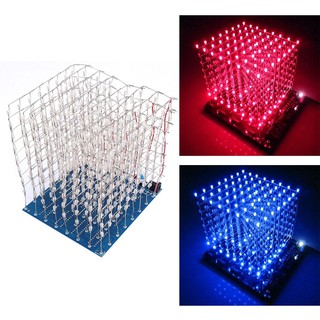 โคมไฟ 3D สีขาวสีฟ้า Squared DIY Kit 3mm 8x8x8 Cube LED