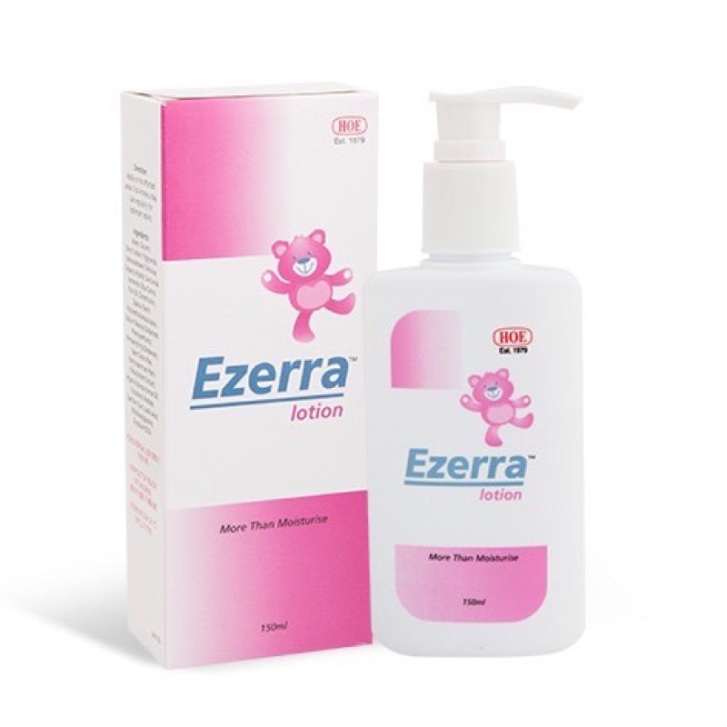 Ezerra lotion 150 ml หัวปั๊ม โลชั่นส่วนประกอบปลอดภัยสำหรับเด็กแรกเกิด โลชั่นทาผิวหลังอาบน้ำ สำหรับเด