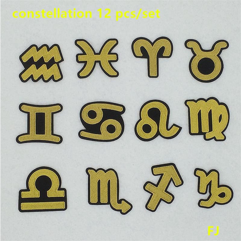 Golden Twelve Constellation Series ปักสติกเกอร์ผ้าป้ายเสื้อผ้า Armbands กางเกงแพทช์Decalsกาวสามารถรีดมือ-Sewn DIYวัสดุเคสโทรศัพท์ตกแต่ง