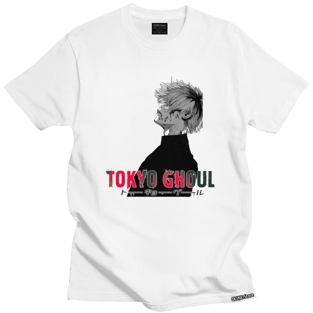 ที่ไม่ซ้ํากันผ้าฝ้ายอินเทรนด์ผู้ชายTเสื้อTokyo Ghoulแขนสั้นHarajukuเสื้อยืดO-คอพิมพ์อะนิเมะTee Tops 