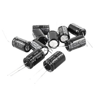 10 ชิ้น 22 uF 400 V 105 C Radial Electrolytic Capacitors สีดำ 13 มม. x 21 มม.