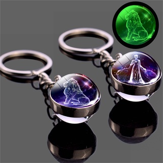 Glass Ball Pendant Luminous Keychain 12 Constellation Glow In The Dark Keyring for Women Men Car Key Holder Handbag Accessories