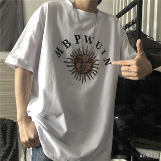 【ผ้าฝ้ายแท้】เทรนด์ฤดูร้อนเกาหลีพิมพ์แขนสั้นผู้ชายหลวมแขนสั้นเสื้อยืดผู้ชาย1