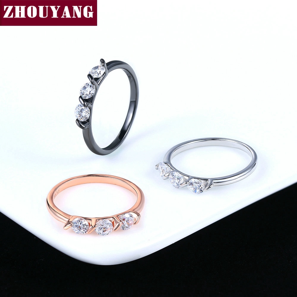 ZHOUYAN ง่าย หมั้นแหวนแต่งงานสำหรับผู้หญิงคลาสสิก CZ ออสเตรียคริสตัล กุหลาบทอง สีขาวสีทองเครื่องประดับแฟชั่นคู่รักแหวน R067