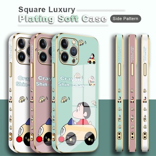 สําหรับ Huawei Nova 9 8i 7 7i SE 4 4E 3 3i 3E เคสโทรศัพท์รูปแบบด้านข้างพิมพ์ (เครยอนชินจังที่ขับรถ) สแควร์ชุบเคสแบบหรูหรากรอบชุบซิลิโคนนิ่มปลอกเลนส์ป้องกันกันตกเคสมือถือ