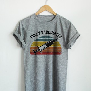 T-shirt  Fully Vaccinated เสื้อยืดสกรีน เสื้อยืด ฉีดวัคซีนแล้ว เสื้อยืดกราฟฟิก แนววินเทจ เสื้อยืดวัยรุ่นS-5XL