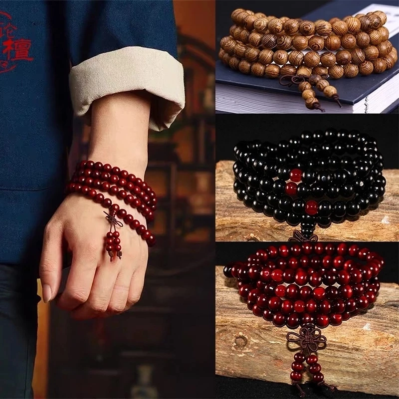 สร้อยข้อมือลูกปัดไม้จันทน์ 6 มม. 8 มม. สไตล์วินเทจ เครื่องประดับคู่รัก