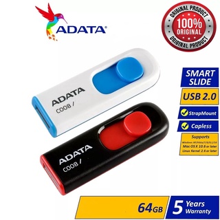 ADATA USB 2.0 Flash Drive 64GB C008 Classic ของแท้ 100%, รับประกัน 5 ปี, ออกใบกำกับภาษีได้