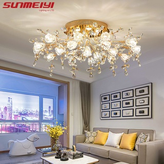 Sunmeiyi โคมไฟ led คริสตัลสีทองสําหรับติดตกแต่งเพดานห้องนอนห้องครัว