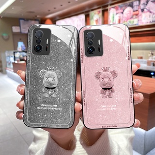 Xiaomi 12 12 Pro Mi 11T Pro Mi 11 Lite 5G NE เคสโทรศัพท์มือถือแบบกระจกนิ่ม ลายหมีน่ารัก แวววาว สําหรับ Redmi Note10 5G POCO F3 M4 Pro M3Pro X3 GT