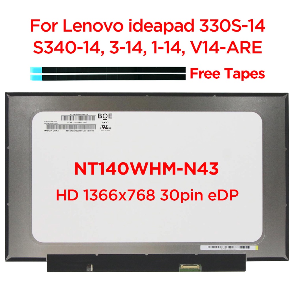 หน้าจอแล็ปท็อป LCD 14.0 NT140WHM-N43 NT140WHM-N34 NT140WHM-N49 NT140WHM-N46 สําหรับ Lenovo V14 ideap