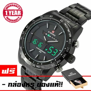 รับประกัน 1ปี NAVIFORCE นาฬิกาข้อมือผู้ชาย สายแสตนเลสแท้ สีดำ เข็มขาว กันน้ำ 2ระบบ Analog / Digital รุ่น NF9024 (ดำ ขาว)