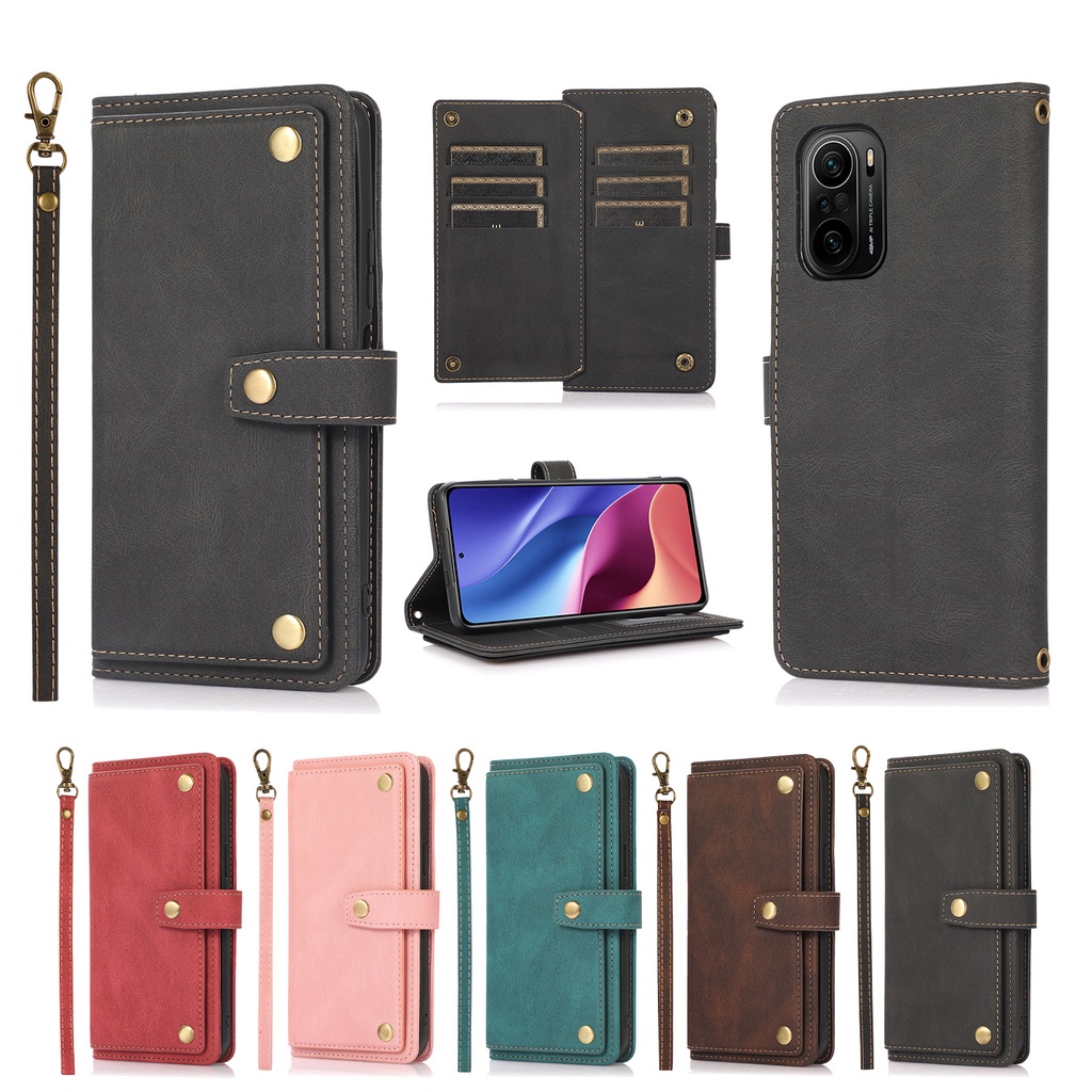 กระเป๋าปลอก Xiaomi Redmi K40 Pro Note 9 Note 10 Pro Max 10S 9S Luxury PU Leather Flip Stand Wallet C