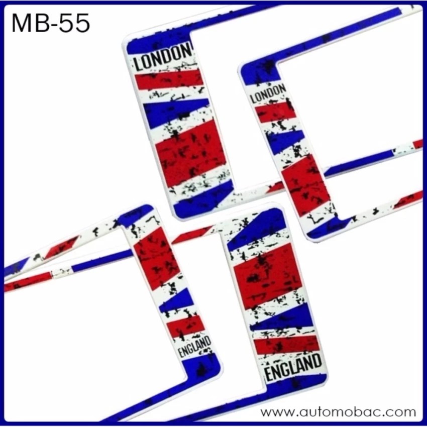 กรอบป้ายทะเบียนรถยนต์ กันน้ำ MB-55 ลายธงชาติอังกฤษ แบบมีรอย STAIN ENGLAND FLAG 1 คู่ สั้น-ยาว