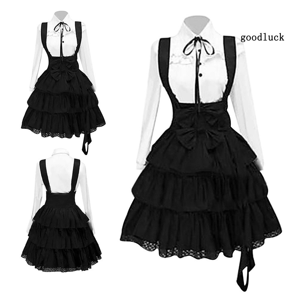 prettyGOODPFULady Medieval Retro Court Cake Dress Gothic Lolita Bowknot Long Sleeve Costume t7XT #1