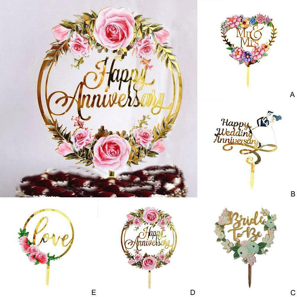 ป้ายปักเค้ก ป้ายปัก​เค้ก​พลาสติก​ ลาย Happy​ Birthday​ สีทองแบบมีดอกไม้ 1 อัน